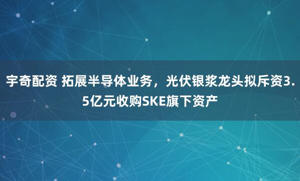 宇奇配资 拓展半导体业务，光伏银浆龙头拟斥资3.5亿元收购SKE旗下资产